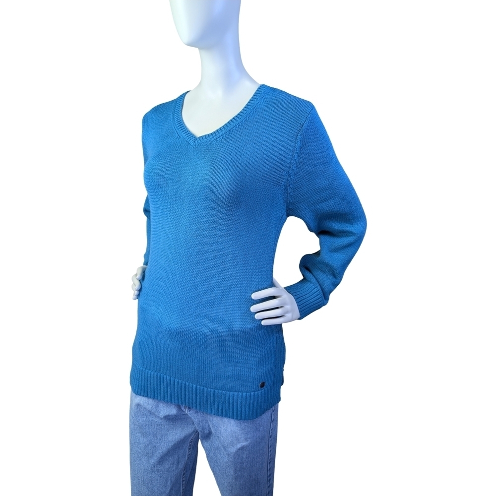 Northern Reflections Blue V-Neck 100% Cotton Sweater | Classic Knit | Size XL